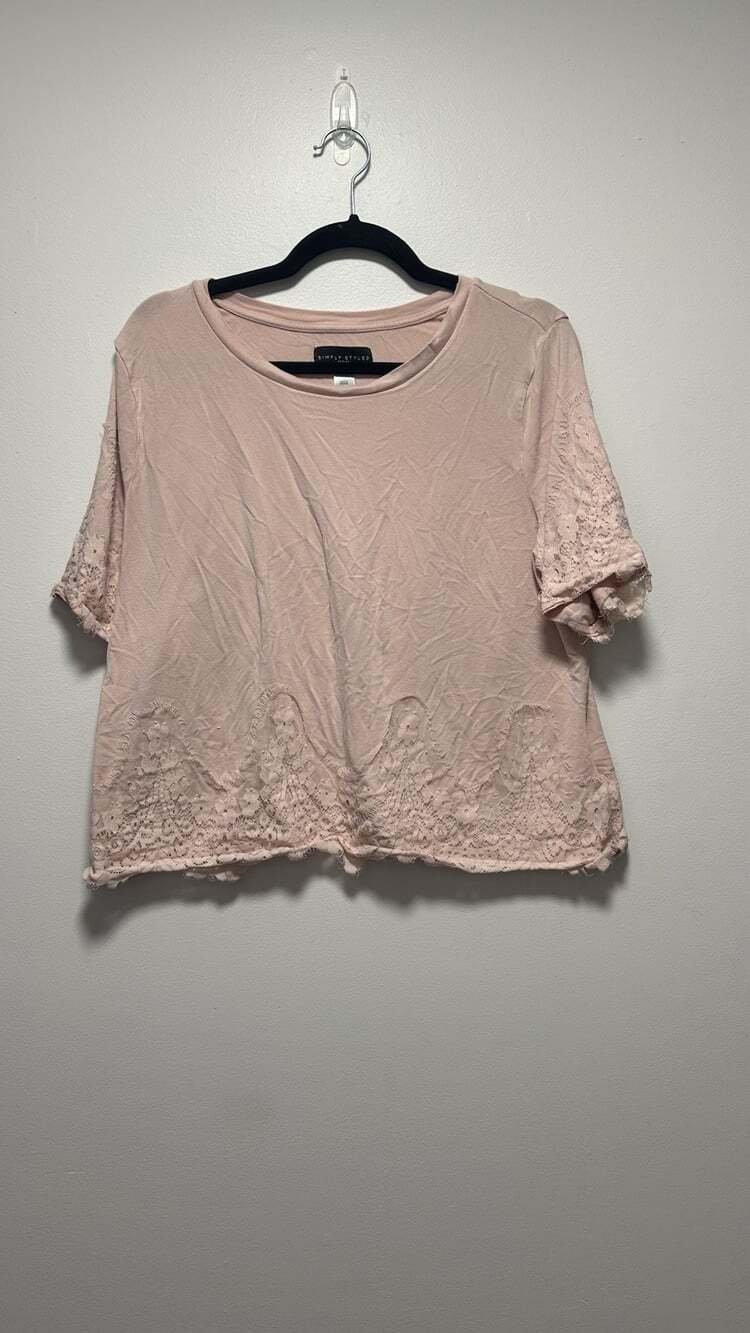 Simply Styled Light Pink Lace Detail Blouse Cropped Top - Size XL Petite